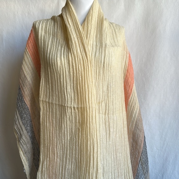 Cream/orange/gray/tan semi-sheer crinkle scarf / shawl - Picture 2 of 5